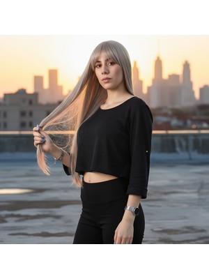 Luord-Store Fiber Sen Uzun Düz Kahküllü Peruk / Küllü Bebek Sarı