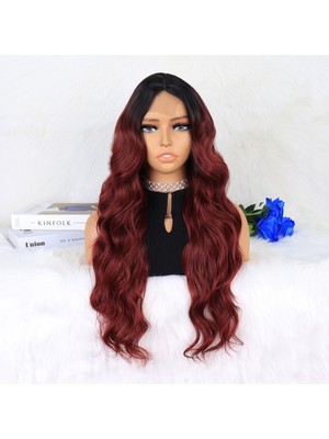 Luord-Store Siyah Koyu Kızıl Ombreli Daalı Tül Peruk