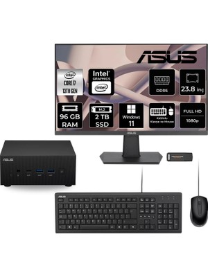 Asus Expertcenter PN64 Intel Core I7 13700H 96GB 2tb SSD 23.8" Fhd Monitör W11P Mini Masaüstü Bilgisayar & Per4 USB Bellek PN64BS70310MDP515