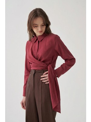 ALLDAY Bordo-Manşet Nakış Detaylı Gömlek