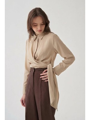 ALLDAY Bej-Manşet Nakış Detaylı Gömlek