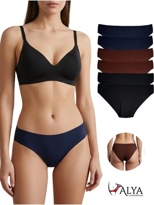 Alya Underwear Basic Lazer Kesim Kadın Bikini Külot Dikişsiz Kadın Slip - Ultra Esnek ve Rahat 6'lı Paket A10 S