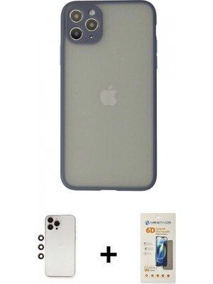 Marsilyan™- iPhone 12 Pro Max Kılıf Ahenk Çizgi Serisi - Siyah 6d Mat Seramik Hayalet Nano Ekran Koruyucu + Gökkuşağı Shine Kamera Lens