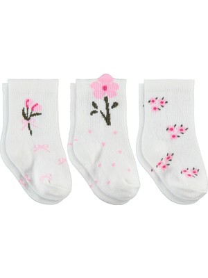 Civil Baby 3D Çiçek Desen 3'lü 6-18 Ay Bebek Kız Çorap Set - Standart