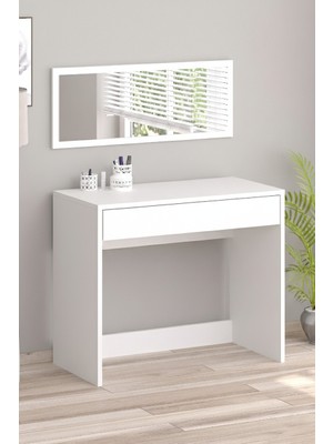 Bicabin Arya Novella Aynalı Bölmeli Organizer Çekmeceli Makyaj Masası -Beyaz