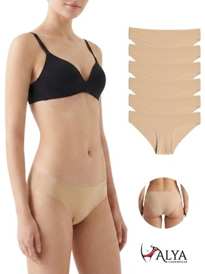 Alya Underwear Basic Lazer Kesim Kadın Bikini Külot Dikişsiz Kadın Slip - Ultra Esnek ve Rahat 6'lı Paket A07 Xl