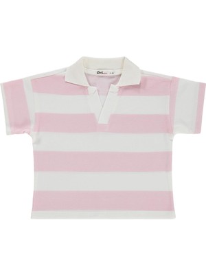 Civil Girls Çizgili Polo Yaka 2-5 Yaş Tişört - Pudra