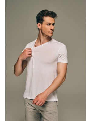 Syah Erkek Modal V Yaka Kısa Kollu T-Shirt