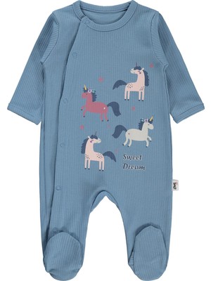 Civil Baby Unicorn Baskılı 1-9 Ay Tulum - Mavi