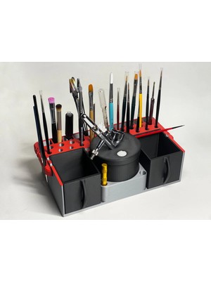 Mays 3D Studio 3D Baskı Çok Amaçlı Masaüstü Organizer – Airbrush & Fırça Standı – Boya ve Hobi Düzenleyici