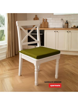 Xpermate Sandalye Minderi 40x40 cm Fermuarlı Su Geçirmez Leke Tutmaz Bağcıklı Bahçe Balkon Minderi Seti Yeşil