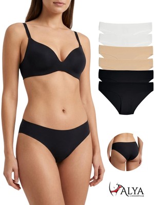 Alya Underwear Basic Lazer Kesim Kadın Bikini Külot Dikişsiz Kadın Slip - Ultra Esnek ve Rahat 6'lı Paket A01 M