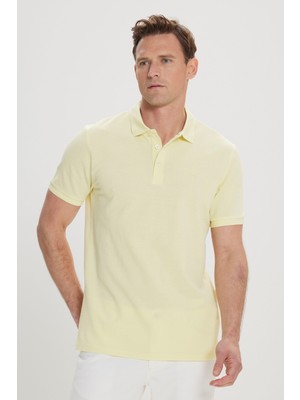 Altınyıldız Classics Erkek Sarı Slim Fit Dar Kesim Polo Yaka %100 Pamuk Kısa Kollu Tişört