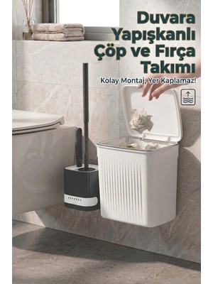 Effe Home Banyo Çöp Kovası ve Klozet Fırçası Duvara Yapıştırmalı Antrasit Fırça