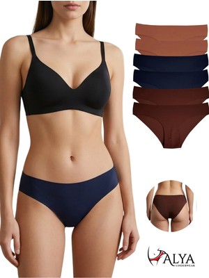 Alya Underwear Basic Lazer Kesim Kadın Bikini Külot Dikişsiz Kadın Slip - Ultra Esnek ve Rahat 6'lı Paket A09 L