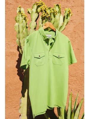 Altınyıldız Classics Erkek Fıstık Yeşil %100 Pamuk Slim Fit Dar Kesim Polo Yaka Tişört