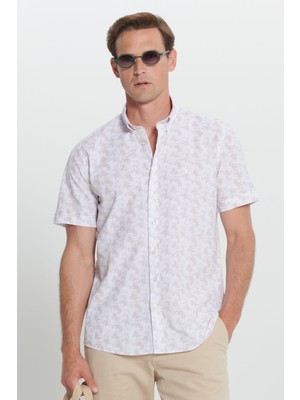 Altınyıldız Classics Slim Fit Dar Kesim %100 Pamuk Düğmeli Yaka Baskılı Gömlek