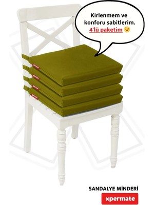 Xpermate 4'lü Sandalye Minderi 40 x 40 Bağcıklı Fermuarlı Su Geçirmez Yıkanabilir Balkon Bahçe Minderi Seti Yeşil