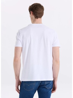 Mustang Ekru Erkek Relaxed Baskılı T-Shirt M6SM-TST1592