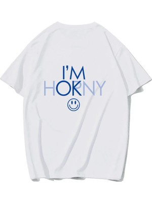 Brz Collection Unisex Oversize I'm Ok :) T-Shirt (Beyaz)