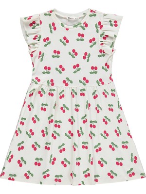 Civil Girls Kiraz Desenli 6-9 Yaş Elbise - Ekru