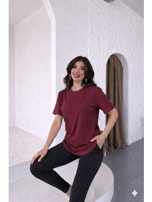 ribana Kadın Bisiklet Yaka Basic Kısa Kollu Regular Rahat Kesim T-Shirt 6644