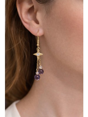 Aurevyn Design Kuvars Altın Kaplama Detaylı Sallantılı Kadın Küpe