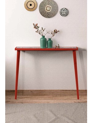 Feyza Design Esperanza Dresuar Kırmızı 92X20CM Doğal Masif Ayaklı Raf Salon Mutfak Antre Hol Koridor