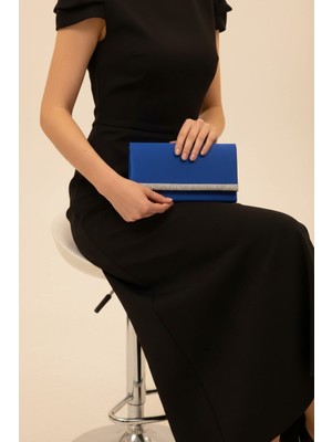 Enoch Kadın Saten Dokulu Işıltılı Taş Şeritli Minimalist Abiye Portföy Çanta