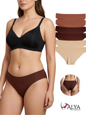 Alya Underwear Basic Lazer Kesim Kadın Bikini Külot Dikişsiz Kadın Slip - Ultra Esnek ve Rahat 6'lı Paket A08 Xl