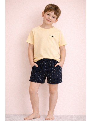 Syah Erkek Çocuk Pamuklu Reglan Kol Şortlu Pijama Takımı