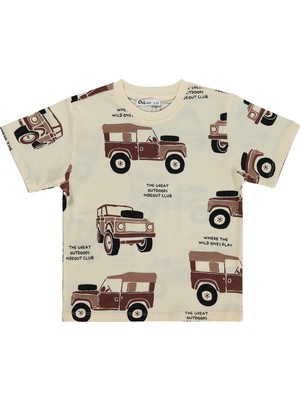 Civil Boys Arabalar Empirme 2-5 Yaş Tişört - Ekru