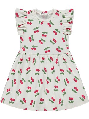 Civil Girls Kiraz Desenli 2-5 Yaş Elbise - Ekru