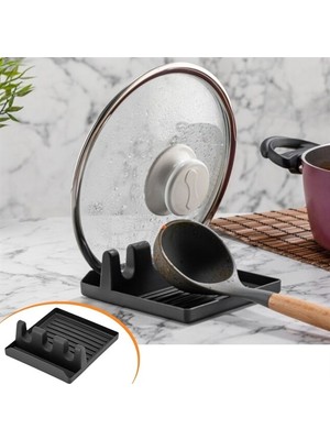 Savarga Tencere Kapak Tutuculu Kaşıklıklı Tencere Kapak Standı Pratik Kaşık Kepçe Altlık Düzenleyici (4801)