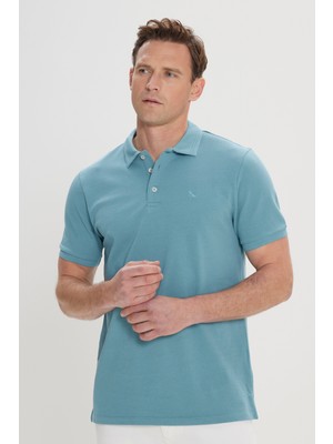 Altınyıldız Classics Erkek Petrol Slim Fit Dar Kesim Polo Yaka %100 Pamuk Kısa Kollu Tişört