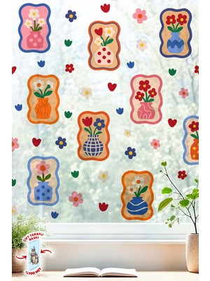 Msticker Çif Taraflı Baskılı Renkli Çiçekli Vazo Duvar Sticker Seti – 68 Parça, 9 Model, Çocuk Salon Dekor
