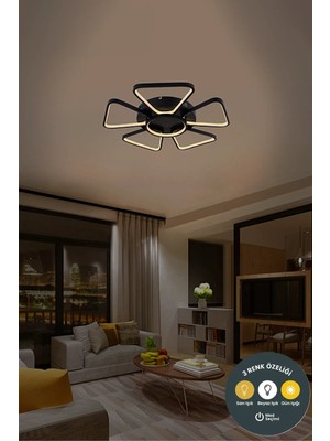 Lzy Avize Store 3 Renkli Modern Kollu LED Tavan Avizesi-Yıldız Formlu Siyah Geometrik Salon Aydınlatma