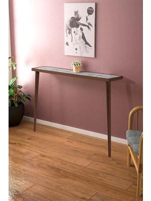 Feyza Design Esperanza Dresuar Ceviz 122X20CM Doğal Masif Ayaklı Raf Salon Mutfak Antre Hol Koridor