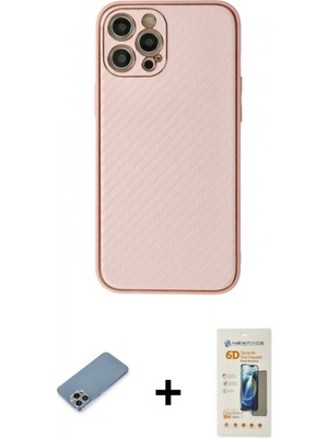 Marsilyan™- iPhone 12 Pro Max Kılıf Ahenk Işık - Siyah 6d Mat Seramik Hayalet Nano Ekran Koruyucu + Gökkuşağı Shine Kamera Lens Koruma Cam