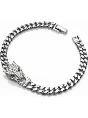 Nur Silver Panter Zincir Çelik Bileklik - NUR-BL92533