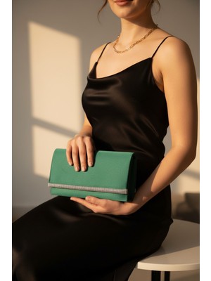 Enoch Kadın Saten Dokulu Işıltılı Taş Şeritli Minimalist Abiye Portföy Çanta