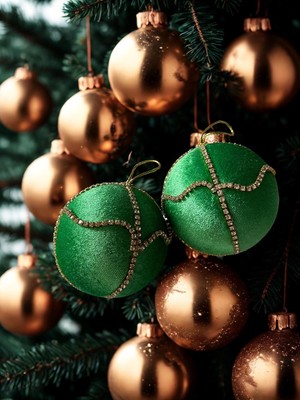 Haze Design Lab Yeşil Taşlı Kadife Çam Ağacı Süsü - 8 cm Yılbaşı Çam Ağacı Topu