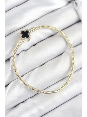 Uslucan Alışveriş Pirinç Charm Zirkon Taşlı Yonca Model Gold Renk Kadın Bileklik