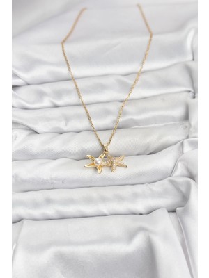 Luord-Store Çelik Zincir Gold Renk Deniz Yıldızı Model Zirkon Taşlı Kadın Kolye