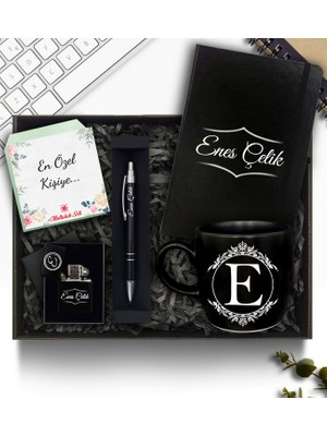 As Gift Kişiye Özel Siyah Defter & Kupa & Zippo Tarzı Çakmak & Kalem Hediye Seti