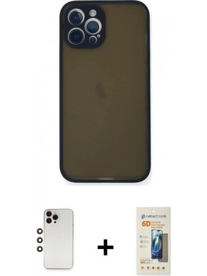Marsilyan™- iPhone 12 Pro Max Kılıf Ahenk Çizgi Serisi - Siyah 6d Mat Seramik Hayalet Nano Ekran Koruyucu + Gökkuşağı Shine Kamera Lens