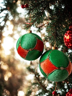 Haze Design Lab Yeşil Turuncu Yılbaşı Çam Ağacı Süsü - 8 cm Etnik Yılbaşı Çam Ağacı Topu