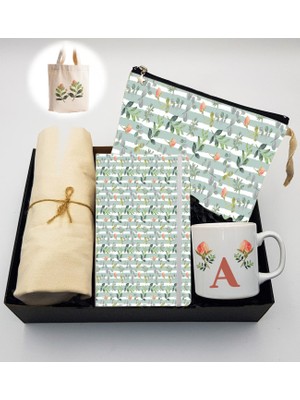 As Gift Kişiye Özel Beyaz Kupa & Beyaz Defter & Kanvas Makyaj Çantası & Kanvas Çanta Hediye Seti