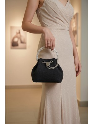 Enoch Kadın Sim Dokulu Halka Saplı ve Zincir Detaylı Büzgülü Abiye El Çantası