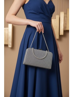 Enoch Kadın Sim Dokulu Gümüş Çerçeveli ve Ince El Saplı Minimalist Abiye Portföy Çanta